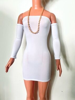 White Mini Dress & Beige Bead Necklace for My Size Barbie Doll 36". New